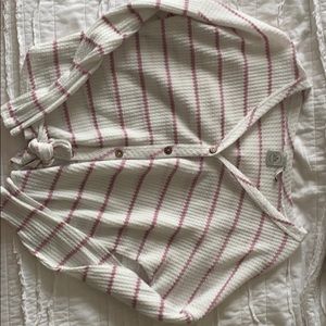 White and pink striped casual blouse